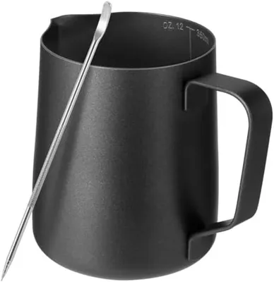 Produktbild von PromoHome® Barista Milchkännchen Set mit Latte Art Stift - 350ml Edelstahl Milchaufschäumer mit Schwarzer Teflonbeschichtung