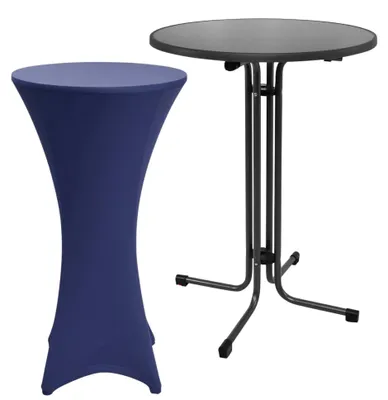 Image de Table haute d'extérieur Beautissu Sylt, pliable, Ø 70 cm, bleue, avec housse