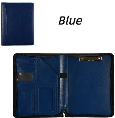 Produktbild von A4-Organisationstool mit Falteinlegesystem - Dokumentenhalter - Kunstledermappe - Blaue A4-Mappe mit Klemme