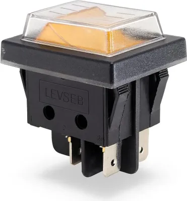 Produktbild von Wippenschalter Gelb mit Wasserdichte Abdeckung 2 polig (4pin) 16A 250VAC 30x22mm