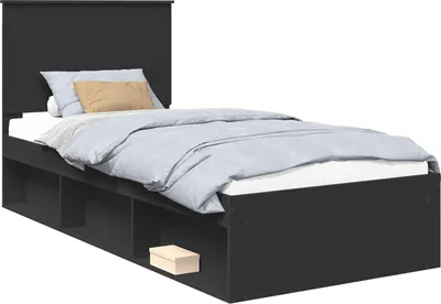 Produktbild von vidaXL Bettrahmen Schwarz 100 x 200 cm Massives Kiefernholz