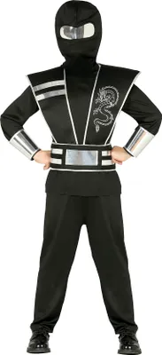 Produktbild von schwarzer Drachen Ninja Kostüm für Jungen, Größe:110/116