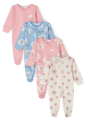 Produktbild von Minoti Strampler 100% Baumwolle Rosa für Mädchen - 4er Pack Baby Strampler Mädchen mit Druckknöpfen