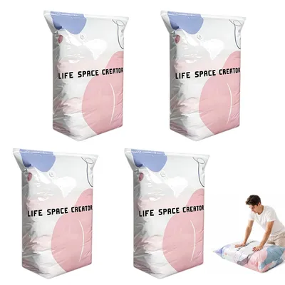Image de Sacs de rangement sous vide sans pompe - Pour vêtements, couvertures et coussins - Lot de 4, dimensions 100 x 80 x 30 cm