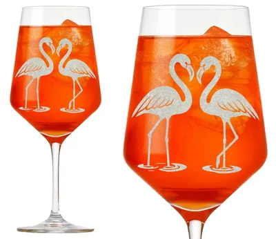 Produktbild von 1x Weinglas Flamingo Gravur 350ml spülmaschinenfest für gesellige Anlässe