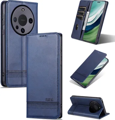Obrázek produktu pro Kožené pouzdro pro Huawei Mate 60 Pro, skládací peněženkové pouzdro s magnetickým uzávěrem a stojánkem modré