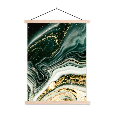 Produktbild von MuchoWow® Textilposter Marmoroptik - Gold - Grün - Glitter - Design - Marmor 40x53 cm mit holzfarbenen Rahmen - Schlafzimmer