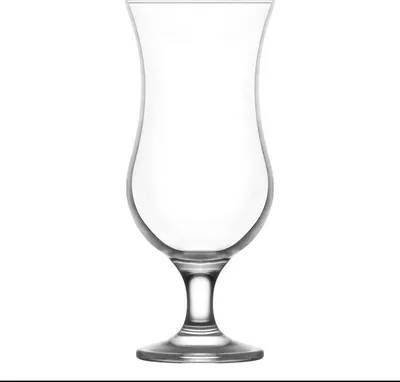 A clear studio shot of a hurricane glass.