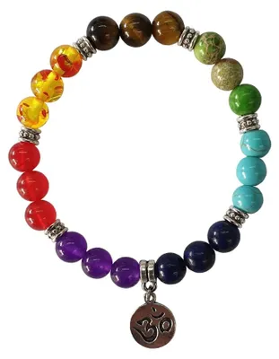 Produktbild von Armband "Om" Chakra Edelstein-, Resin-, und Glasperlen mit Metall Anhänger, 6cm
