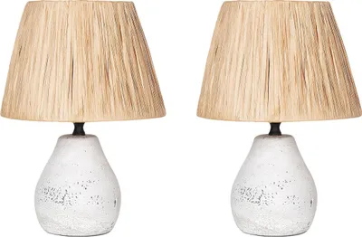 Produktbild von BELIANI Tischlampe Weiß und Naturfarben Keramik Vasenform 31 cm Papiergeflecht Schirm Kegelform Kabel mit Schalter Modern Boho Schlaf- u. Wohnzimmer