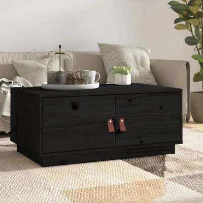 Produktbild von The Living Store Couchtisch Schwarz 80x50x35 cm Massivholz Kiefer