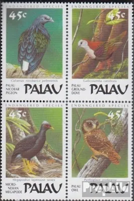 Produktbild von Briefmarken Palau-Inseln 1989 Mi 265-268 Viererblock (kompl.Ausg.) postfrisch Einheimische Vögel