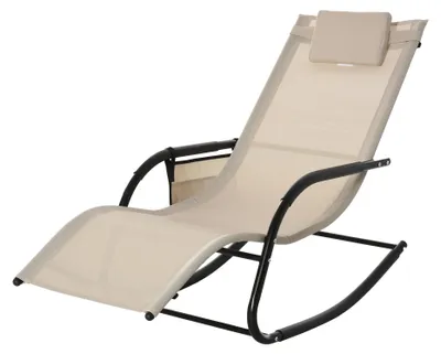 Obrázek produktu pro Zahradní křeslo - Relaxační křeslo - Kovový rám - Prodyšná síťovina - Béžová barva - Rozměry: 150 x 62 x 88 cm