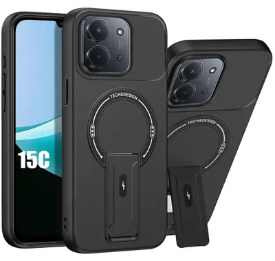 Image de Coque pour Xiaomi Redmi 15C 4G/5G, Protection Silicone avec Support et Cercle Magnétique - Noir