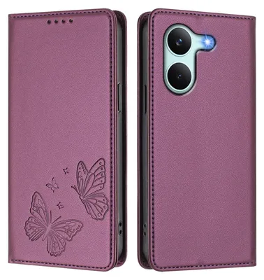 Produktbild von Lederhülle für Xiaomi Poco X8 Pro/Redmi Turbo 5, Schmetterling Prägung Leder Brieftasche Schutzhülle mit Ständer Lila