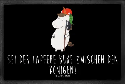 Produktbild von Mr. & Mrs. Panda Schmutzmatte Einhorn Junge 60 x 90 cm - Schwarz - Geschenk, Unicorn, Einhörner, Fussmatte, Bube, fußmatte, Mittelalter, Schmutzfangmatte, Schmutzfänger