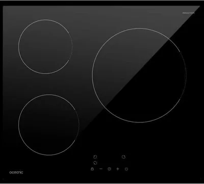 A top-down studio shot of a black glass induction hob.