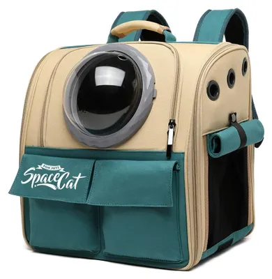Produktbild von Hunderucksack Katzenrucksack Haustierrucksack - Khaki - Belüftet mit Sichtfenster - Für kleine Hunde und Katzen