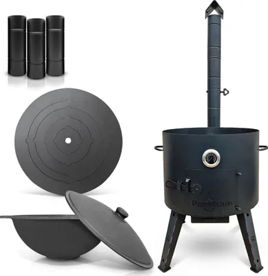 Produktbild von Feuerofen Utschak Ø 49 cm. mit Gusseisen Kazan 22 L Herdplatte Kasan Учаг Uchag