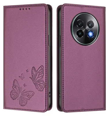 Obrázek produktu pro Kožené pouzdro pro Realme 13+ 5G, motýlí ražbou, peněženkové flip pouzdro se stojánkem Fialová