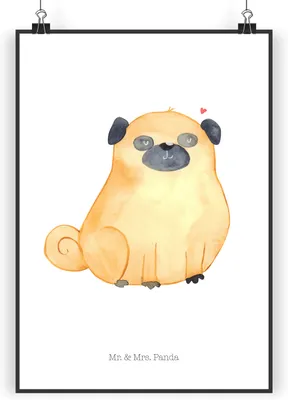 Produktbild von Mr. & Mrs. Panda Bild Mops DIN A5 - Weiß - Geschenk, Liebe, Hund, Sprüche, Kunstdruck, drucke, Wandbild, Hundeliebe, Knuffig, wanddeko, wandkunst