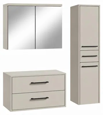 Produktbild von Badplaats Waschtischunterschrank-Set Florence 80 x 46 cm - Cashmere - mit Spiegelschrank und Hochschrank
