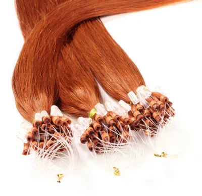 Produktbild von hair2heart Microring Extensions Echthaar glatt 8/43 Hellblond Rot-Gold - 25 Strähnen 0.5g 60cm, Echthaar Extensions für dauerhafte Haarverlängerung