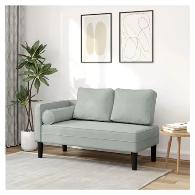 Produktbild von Chaiselongue mit Kissen in Hellgrau aus Samt für Wohnzimmer, Schlafzimmer und Büro