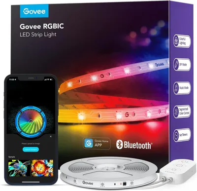 Zdjęcie produktu dla Pasek LED RGBIC, 5 metrów, pasek LED Bluetooth, sterowanie segmentowe, synchronizacja z muzyką, 64 tryby scen