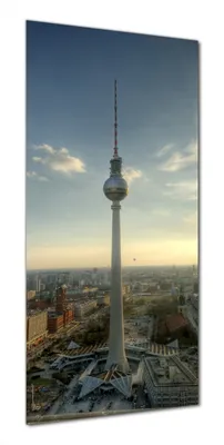 Produktbild von Wallario selbstklebende Duschrückwand 90 x 190 cm mit Motiv Fernsehturm Berlin mit Panoramablick über die Stadt - Wandverkleidung mit Hochglanzlaminat in Glasoptik