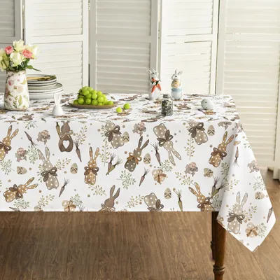 Productafbeelding van Tafelkleed, rechthoekig, 140x180 cm, beige/bruin, polyester, met paasmotief