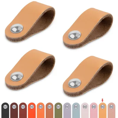 Produktbild von Möbelgriffe aus Leder, 4er-Set, Schrankgriffe mit Schrauben, Schubladengriffe im Vintage-Stil, Knöpfe, Möbelgriffe aus Kunstleder für Küchenschränke, Badezimmerschränke (beige, für Einzellöcher)