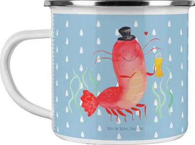 Produktbild von Mr. & Mrs. Panda Teetasse Hummer Weizen - Blau Pastell - Geschenk, Emaille Becher, Kaffeepott, Pott, Tasse, Bier, Garnelen, Reisebecher, Meer, Gasthaus, Junggeselle