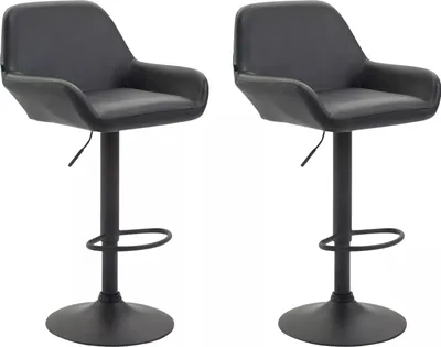 Immagine prodotto di In And OutdoorMatch Sgabello da bar Margaretta - Nero - Design deluxe - Schienale - Poggiapiedi - Per cucina e bar - Seduta imbottita - Set di 2 - Ecopelle