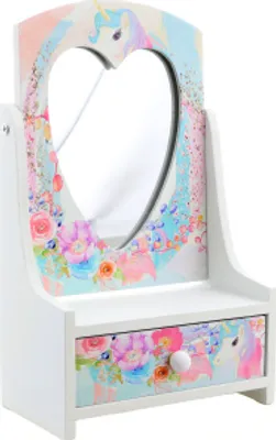 Image de Boîte à bijoux en bois avec miroir licorne