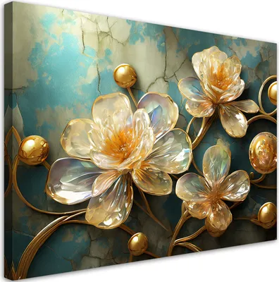 Produktbild von Leinwandbild Glasblumen Abstraktion 120x80 Feeby Gold bild für die wand bereit zum aufhängen