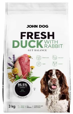 Zdjęcie produktu dla John Dog ADULT FRESH DUCK WITH RABBIT Karma sucha dla psa 3kg