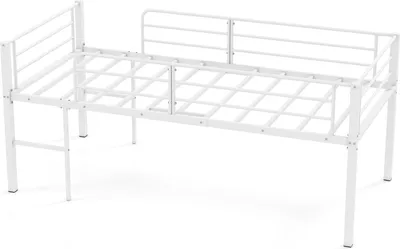 Zdjęcie produktu dla Metalowa rama łóżka z niskim antresolą, barierkami zabezpieczającymi i 2 drabinkami