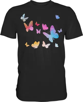 Produktbild von Aquarell Farbenfrohe Schmetterlinge T-Shirt – Black / XXL