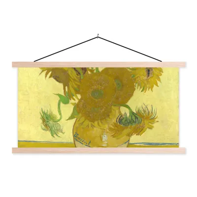Produktbild von MuchoWow® Textilposter Sonnenblumen - Vincent van Gogh 120x60 cm mit holzfarbenen Rahmen - Klemmleiste