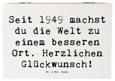 Produktbild von Mr. & Mrs. Panda Box Spruch 1949 Geburtstag 22 x 15 cm - Weiß - Geschenk, Dankbarkeit, schatztruhe, Kiste, Truhe, Geburtstagsgeschenk, positive Einflüsse, schmuckkiste