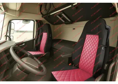 Zdjęcie produktu dla Komplet 1+1 pokrowców na siedzenia z imitacji skóry do VOLVO FH EURO 6 2016–2020 – czerwono-czarne