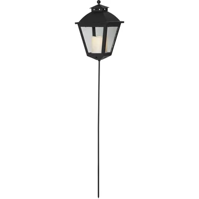 Productafbeelding van LED-lantaarn/graflicht met kaars – aardspies – warmwit LED-licht – hoogte: 85 cm, diameter: 15,5 cm – timerfunctie – zwart