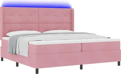 Image de Lit à ressorts avec matelas avec LED Rose 200 x 200 cm Velours