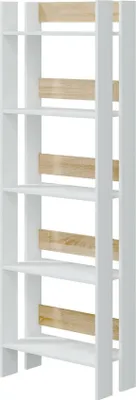 Produktbild von Bücherregal Dnist, Büroregal mit 5 Regalen, Bücherregal, Bibliothek, 57x27h170 cm, Glänzendes Weiß und Eiche