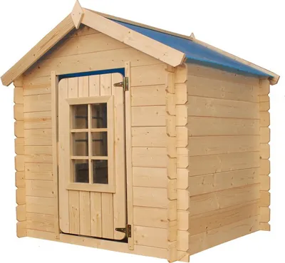 Produktbild von Spielhaus Happy Park Blau - 1,05 x 1,05 Meter aus 13 mm Blockbohlen