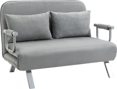 Produktbild von Schlafsofa Zweisitzer Bettfunktion & Kissen, Verstellbares Sofa, bis 150kg, Hellgrau, Hellgrau, 80 cm, 78 cm