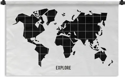 Produktbild von MuchoWow® Wandteppich Wandbehang Weltkarte - Trendy - Schwarz 120x80 cm Tapisserie Dekoration Wandtuch - Wanddekorationen - Wandtücher