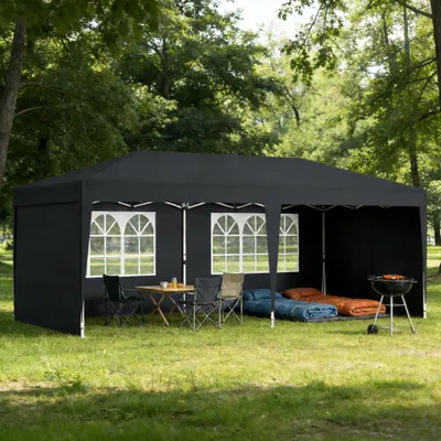 Image de Tente pliante NAIZY 3 x 6 m, imperméable et résistante aux UV, avec 6 parois latérales (4 fenêtres, 2 portes) ; tente de jardin et de fête robuste avec sac de rangement – Anthracite