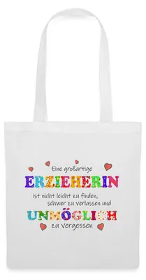 Produktbild von Spreadshirt Großartige Erzieherin Abschiedsgeschenk Stoffbeutel, One size, Weiß